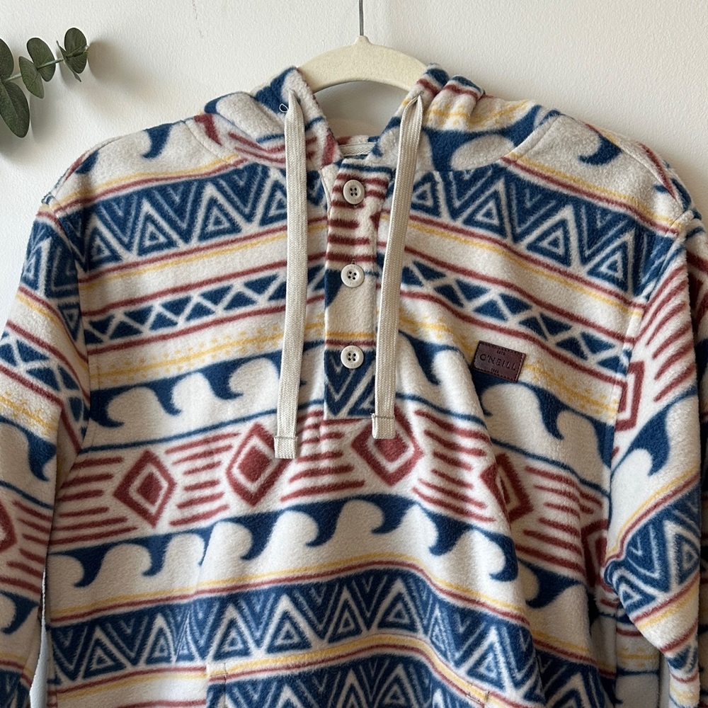O'Neill Patterned Zip-Up Hoodie Sweater in Blue, Cream & Rust